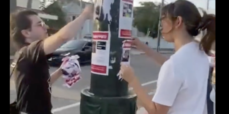 Leftists Tearing Down Hostage Flyers Everywhere